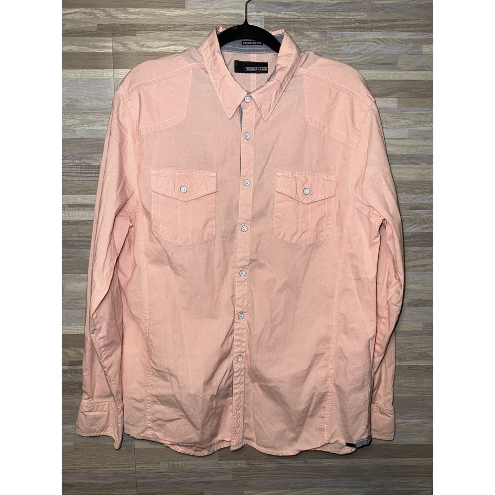 Buckle Black Men's L Long Sleeve Button Up Standard Fit Orange Striped Shirt #M